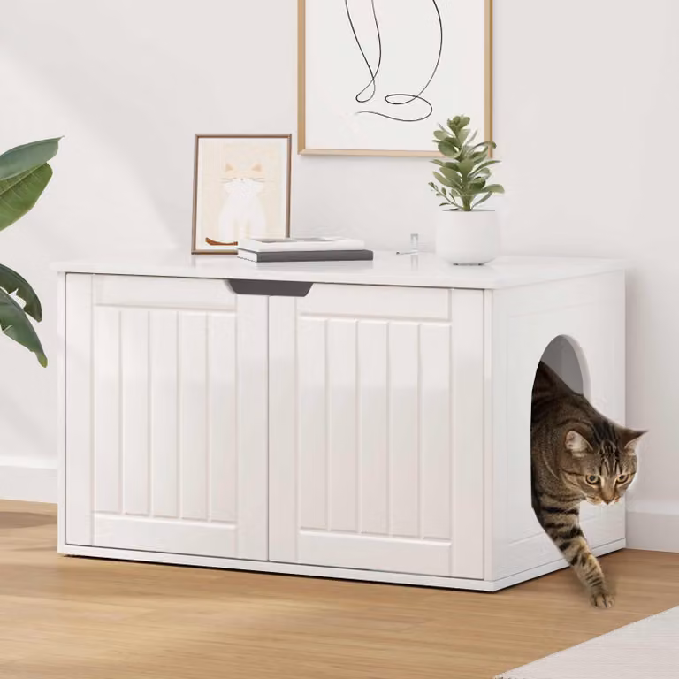 Casa per gatti vidaXL in bianco lucido L: 85 cm, P: 55 cm, H: 50,5 cm