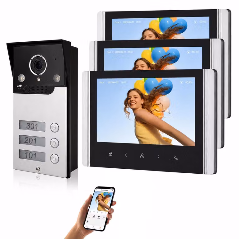 Videocitofono Wi-Fi per 3 abitazioni, dotato di monitor da 7 pollici