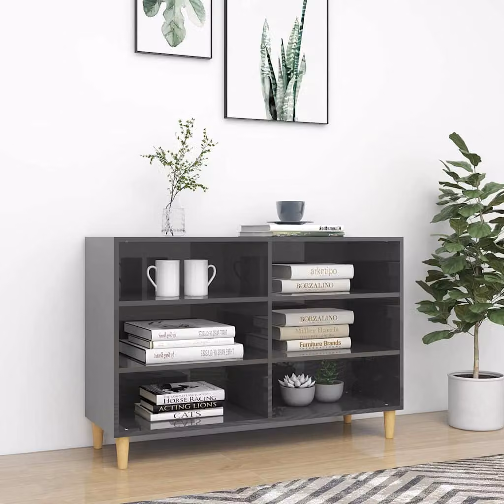 vidaXL Credenza Grigio Lucido in Legno Multistrato e MDF L: 103,5 cm, P: 35 cm, H: 70 cm