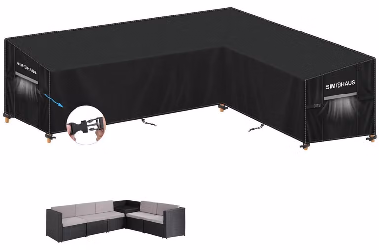 Copertura per mobili da giardino a forma di L, adatta per divani angolari, impermeabile, dimensioni 300x230x95x80/60 cm, tessuto Oxford 420D, colore grigio
