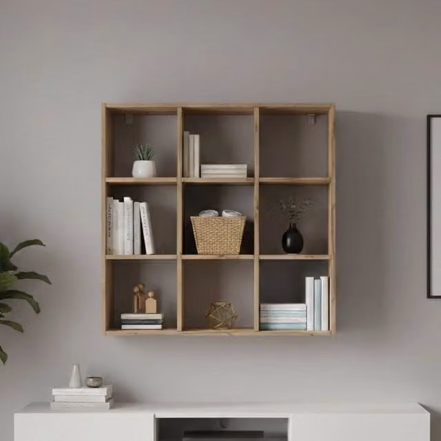 Libreria Acquaro DMORA in Rovere, Mobile con ripiani per ufficio o soggiorno, L: 90 cm, P: 25 cm, H: 90 cm