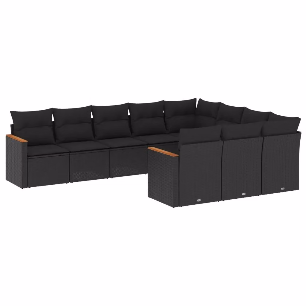 vidaXL Set di Divani da Giardino a L in Polyrattan Nero con Cuscini e Rivestimenti Rimovibili – 2