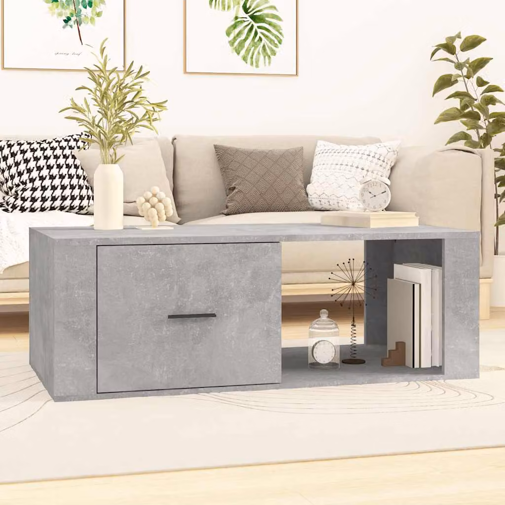 vidaXL Tavolino da salotto moderno in legno multistrato e composito, Grigio Cemento, L 100 x P 50,5 x H 35 cm