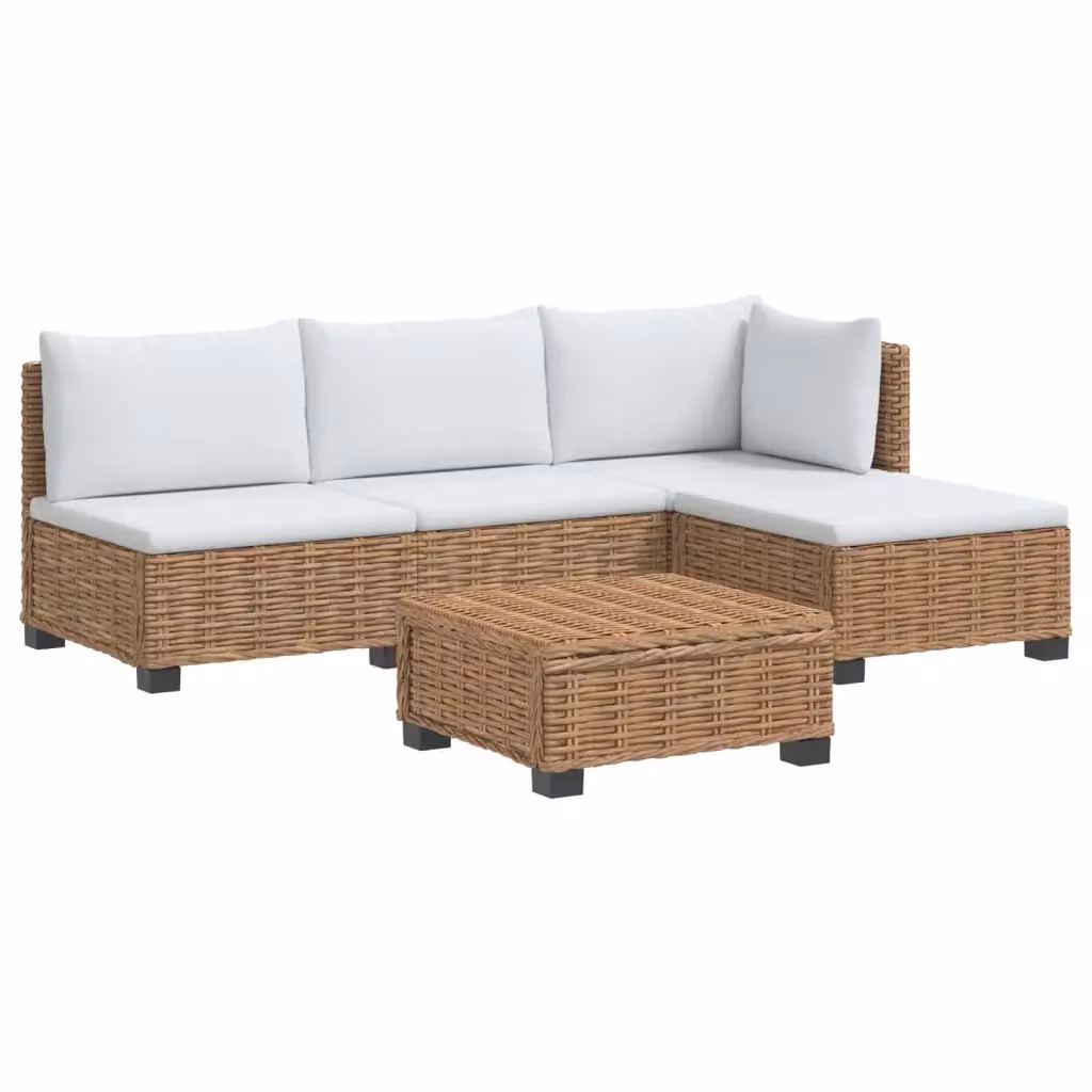 Set Lounge da 5 pezzi vidaXL in rattan naturale con cuscini beige e bianchi per giardino, terrazzo o soggiorno – 2