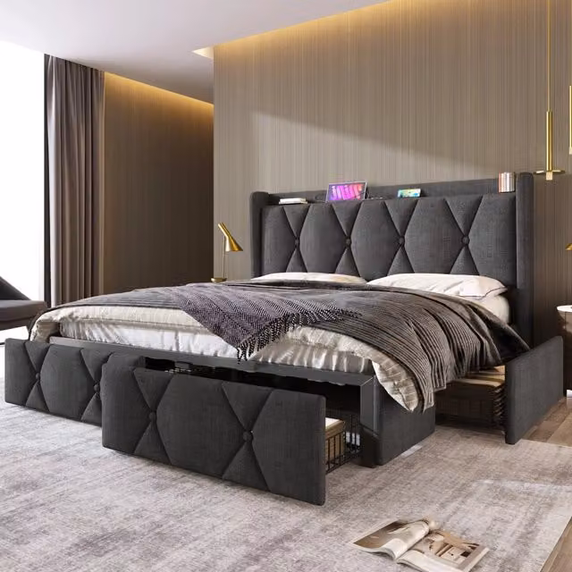 letto imbottito lino grigio 140x200 cm