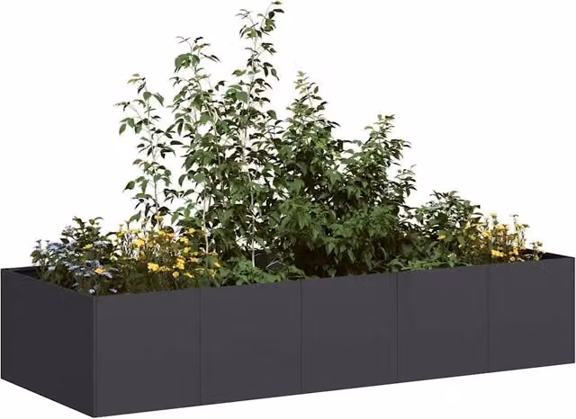 Fioriera-Vaso da Esterno-Contenitore per Piante Nera 200x80x40 cm in Acciaio