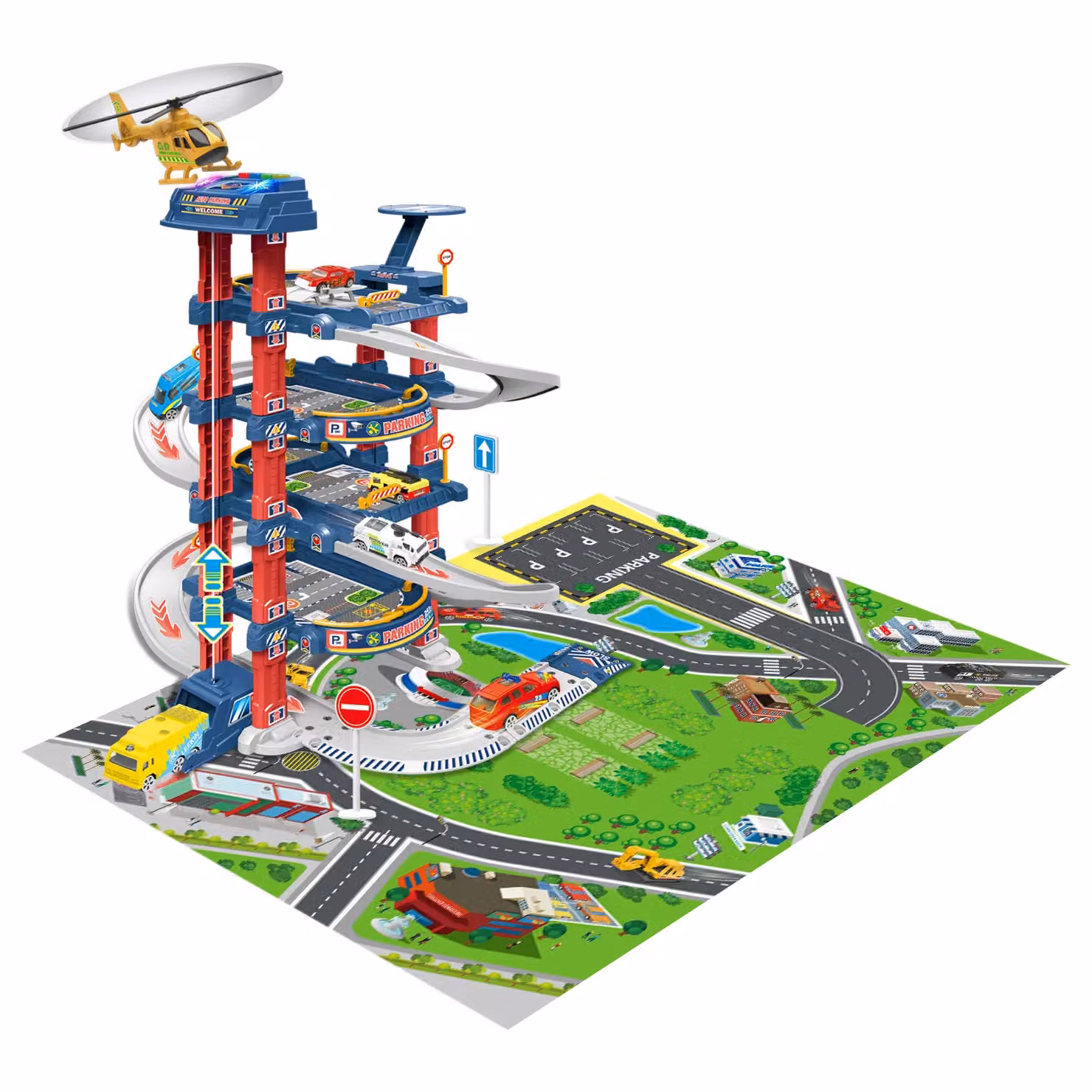TU GIOCHI Garage City Playset con 6 Livelli, 78 Pezzi Multicolore in Metallo e Plastica