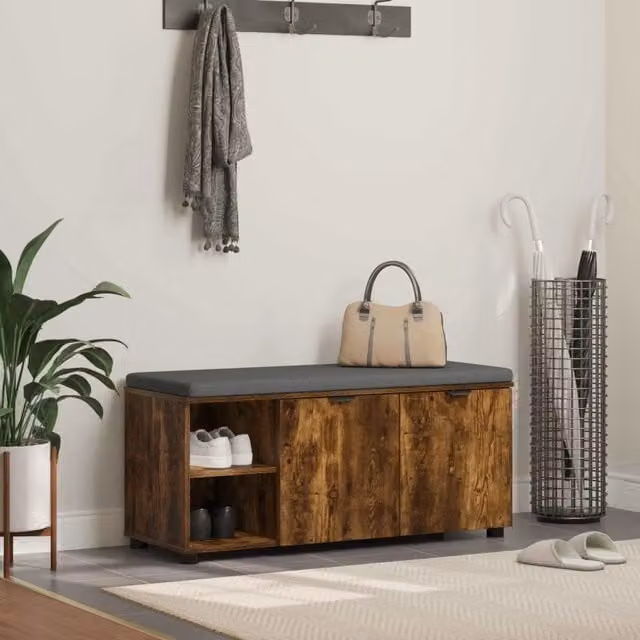 Panca per ingresso con scarpiera vidaXL in rovere e tessuto grigio L 100 x P 38 x H 46 cm