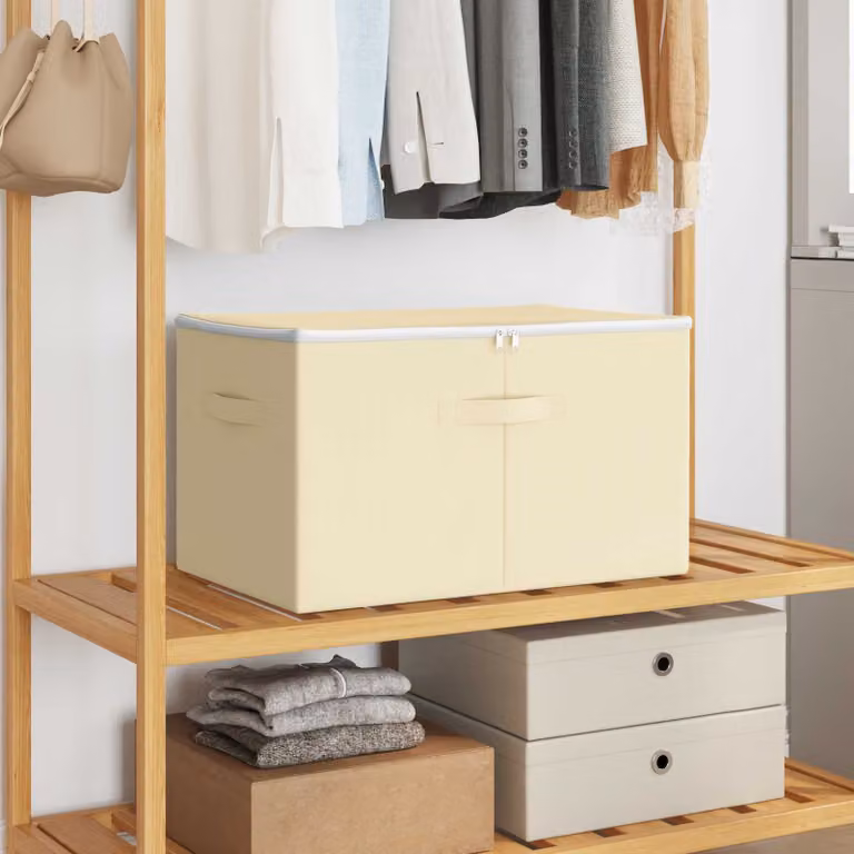 Set di 24 scatole di stoccaggio pieghevoli vidaXL in tessuto non tessuto beige con maniglie, L 55 cm x P 35 cm x H 32 cm