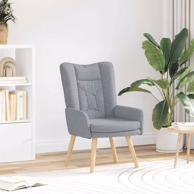 Poltrona relax moderna in tessuto grigio con struttura in legno e compensato, L: 63 cm, P: 67 cm, H: 94 cm – 1