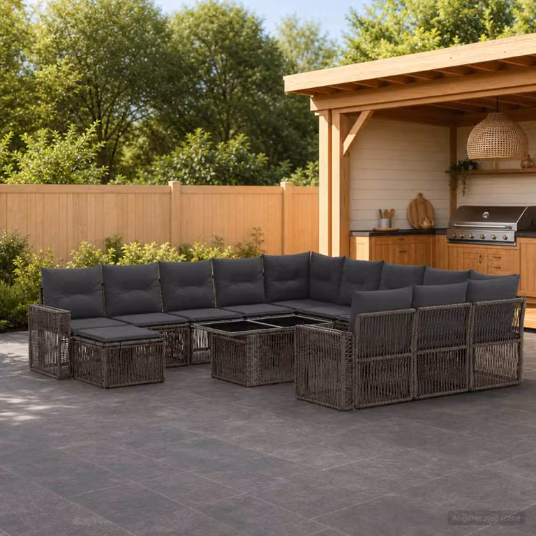 Set Divano da Giardino vidaXL 13 pz in Polyrattan Grigio con Cuscini e Tavolino da Caffè