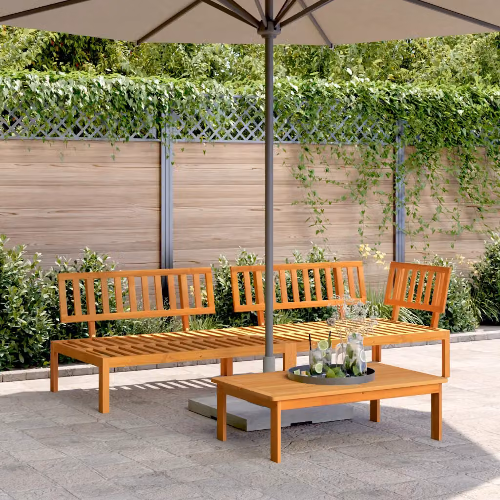 vidaXL Set Divano da Giardino a L in Legno di Acacia Marrone con Cuscini, 3 Pezzi – 1