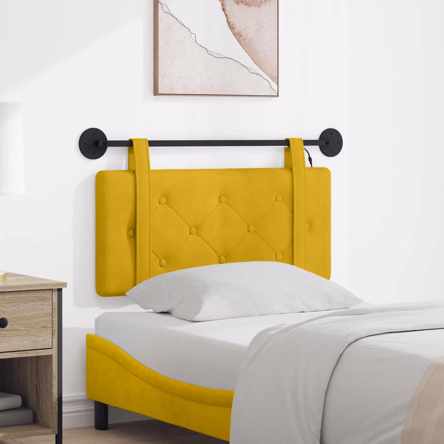 Testiera per letto sospesa vidaXL in velluto giallo con luce LED integrata