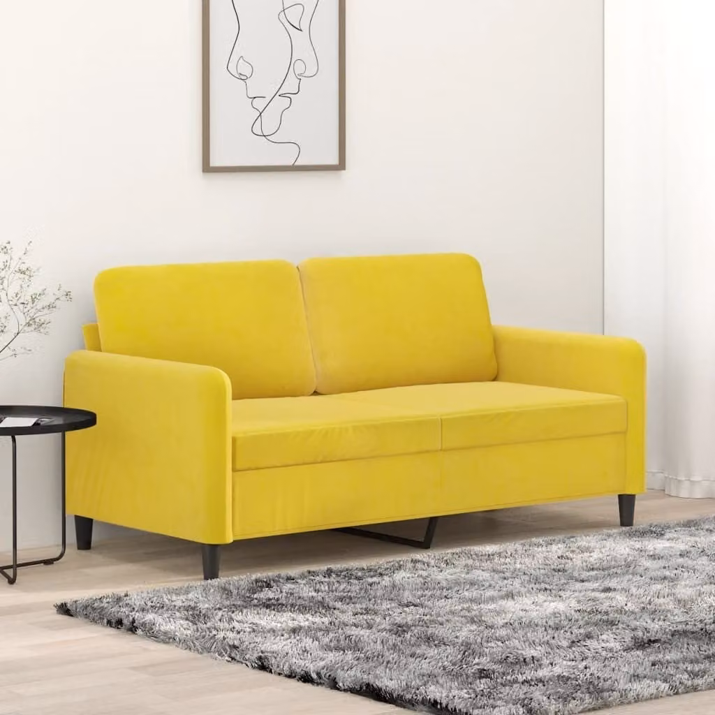 Divano a due posti, colore giallo, in velluto, dimensioni 140 cm