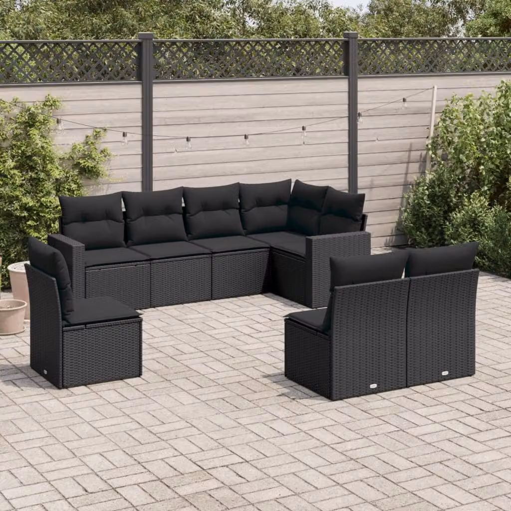 vidaXL Set di Divani da Giardino a L con Cuscini 8 pz in Polyrattan Nero – 1