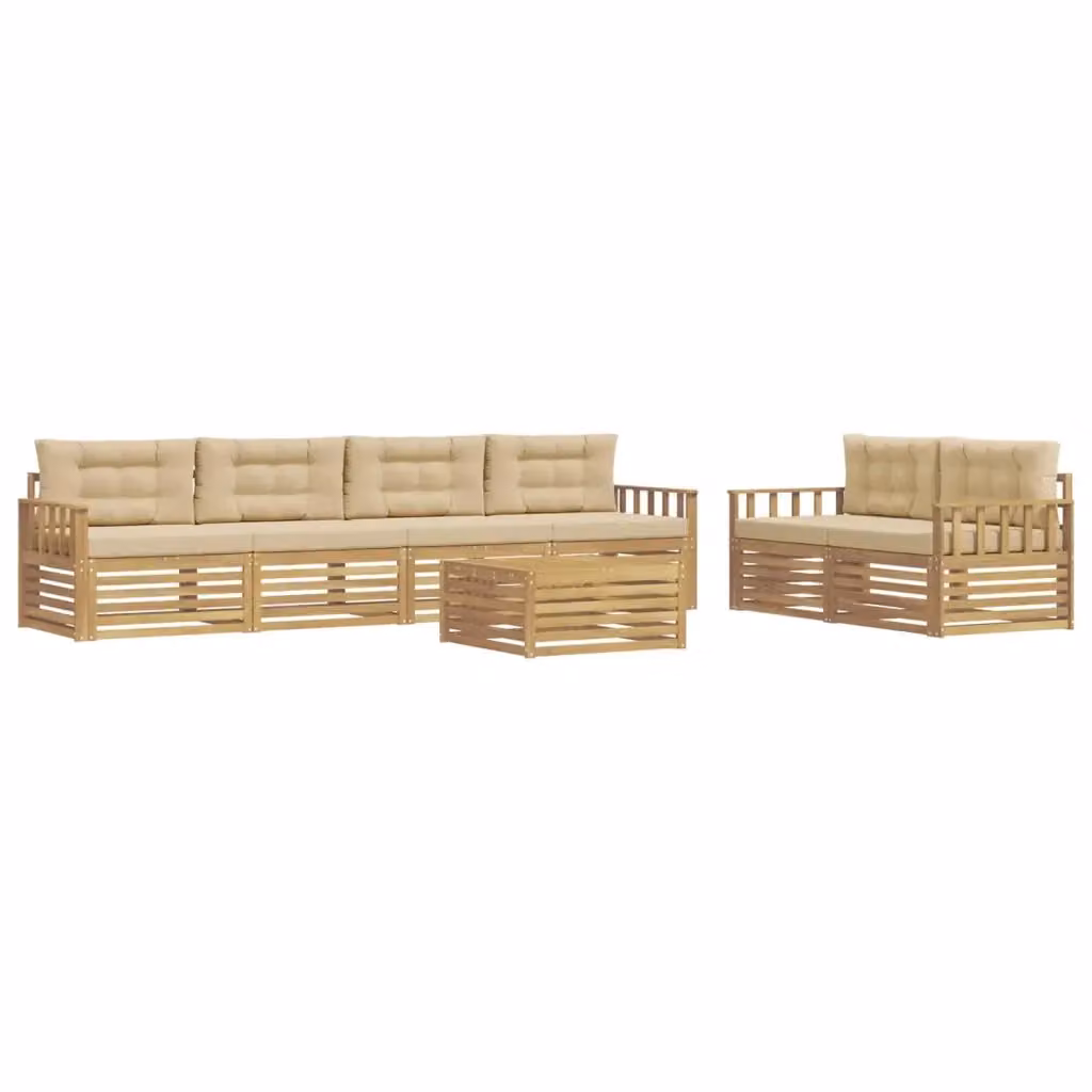 Set di divani da esterno a L con tavolino vidaXL in legno di acacia, colore bianco e beige, composto da 7 pezzi con cuscini inclusi – 2
