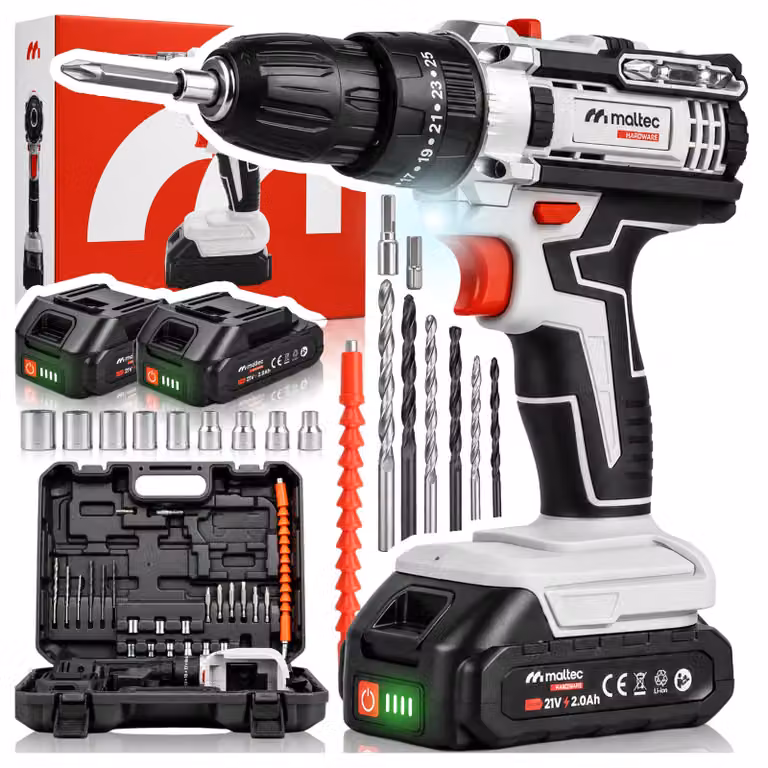 Trapano avvitatore a batteria in valigetta, 21V, con 2 batterie e caricabatterie. Avvitatore a batteria con 18 velocità, controllo della coppia e luce LED