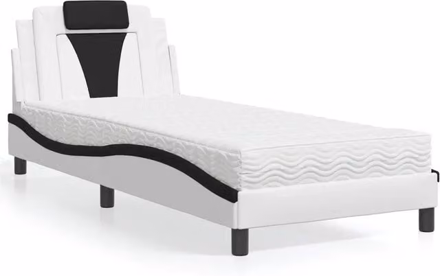 Letto Viana con Materasso-Struttura Letto con Materasso Nero e Bianco 90x200 cm in Similpelle 868873