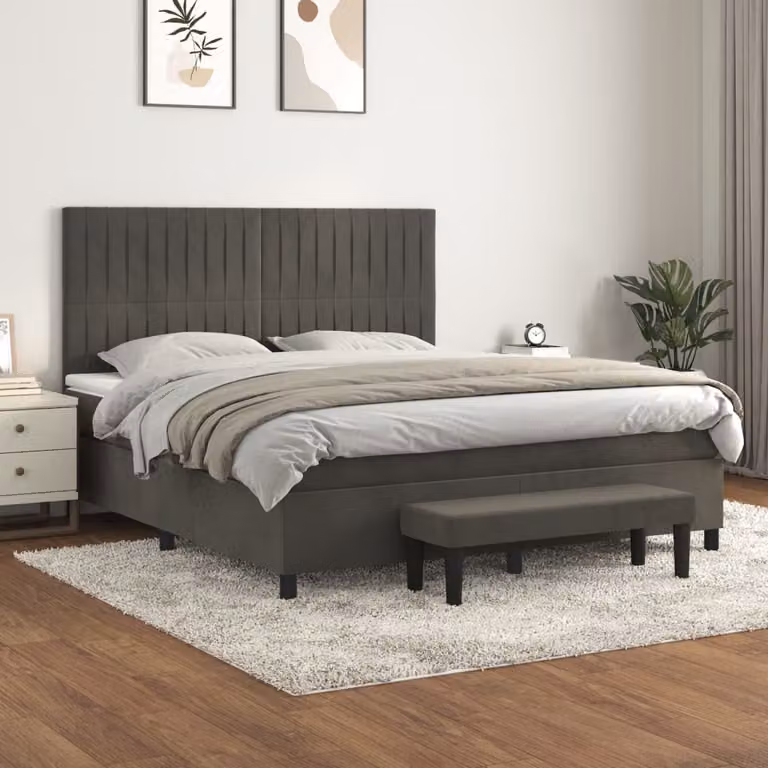 vidaXL Letto Ibrido con Giroletto a Molle e Materasso in Velluto Grigio Scuro L/P/H: 203 x 160 x 128 cm
