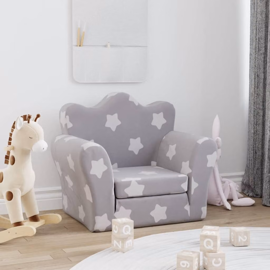 vidaXL Divano Letto per Bambini Grigio con Motivo a Pois in Morbido Peluche