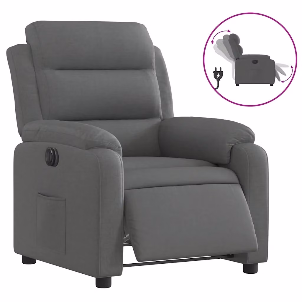 Poltrona Reclinabile Elettrica vidaXL in Tessuto Grigio con Braccioli e Funzione Auto-Return – 2