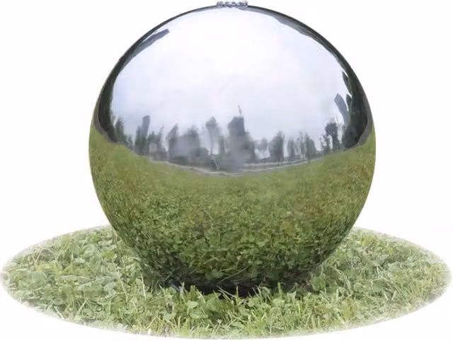 Fontana da giardino a sfera vidaXL in acciaio inox color argento con LED, diametro 40 cm