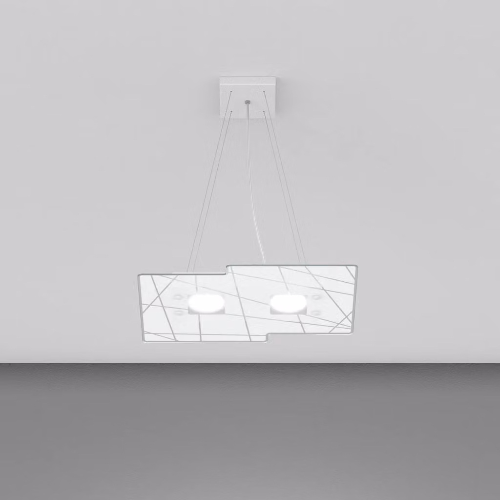 Lampadario a sospensione moderno TOPLIGHT in metallo bianco e vetro trasparente con 2 luci GX53 – 2