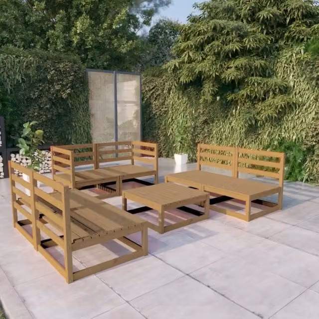 Set Salotto da Giardino 7pz Marrone Ambra Legno Massello Pino 3075417