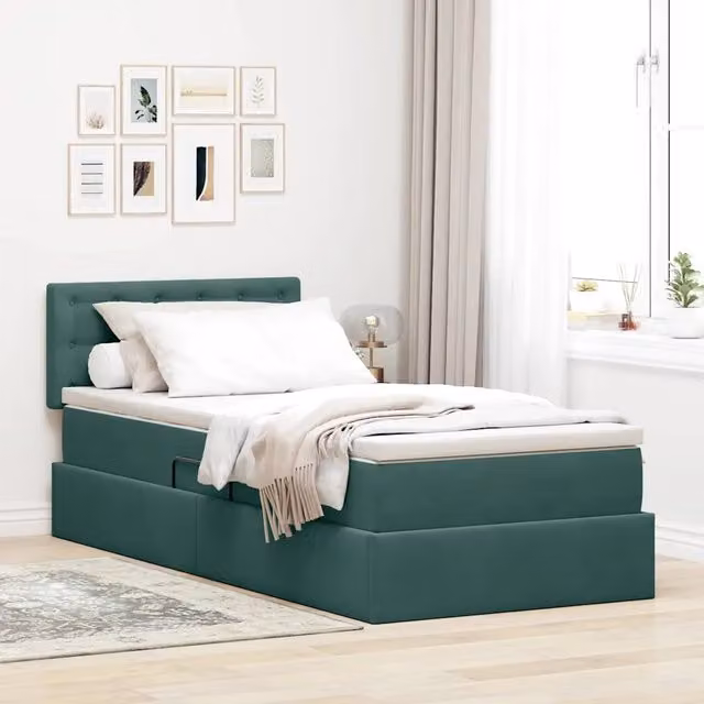 Letto con contenitore LED e materasso Verde Scuro 100 x 200 cm 3371496