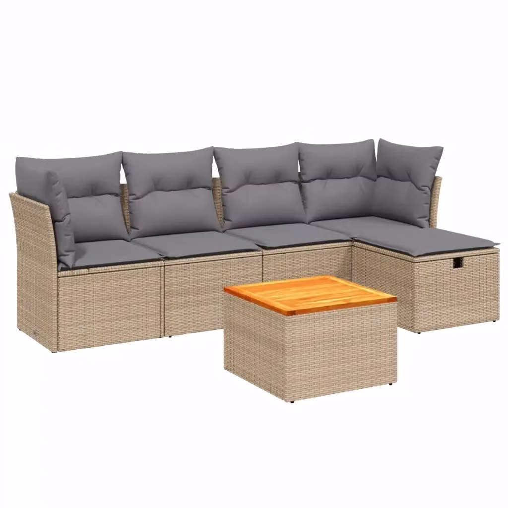 vidaXL Set Divano da Giardino 6 pz a L con Cuscini Beige e Grigio in Polyrattan e Acciaio – 2
