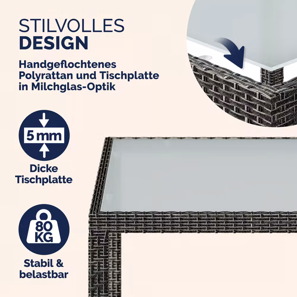 Set da giardino Bali Casaria 5 pezzi in polyrattan grigio antracite con tavolo in vetro – 4