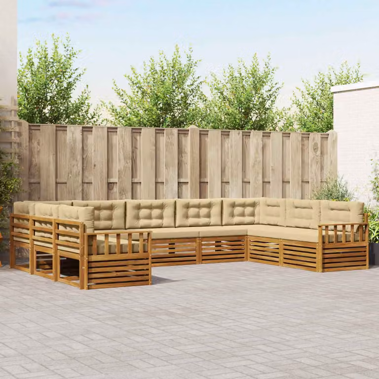 Set di divani da esterno vidaXL 9 pz in legno di acacia con cuscini, beige e marrone