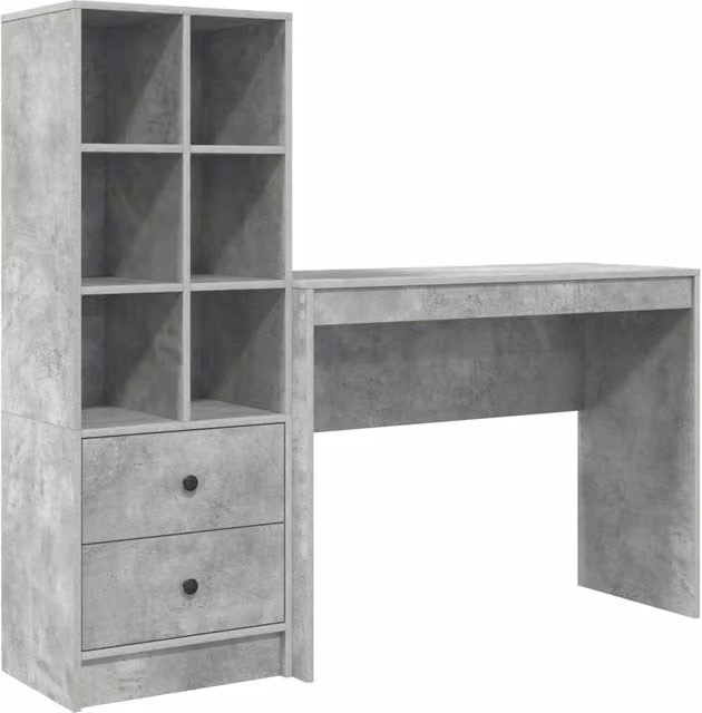 Scrivania | Tavolo da Ufficio con cassetto con lo scaffale 2 pz Grigio cemento