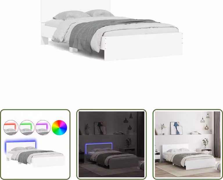 The Living Store Giroletto con testiera illuminazione LED bianco 135x190 cm