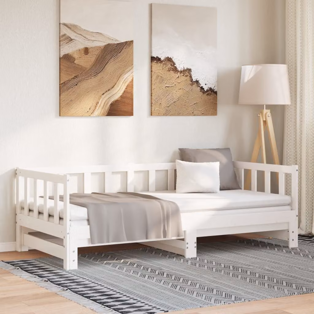 vidaXL Dormeuse Estraibile Bianca in Legno Massello di Pino per Adulti, 2x 90x200 cm – 1