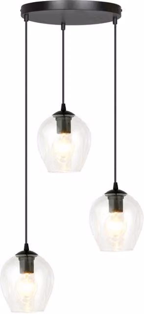 Lampadario a sospensione Emibig ISTAR moderno in metallo e vetro nero trasparente con 3xE27, regolabile in altezza e dimmerabile