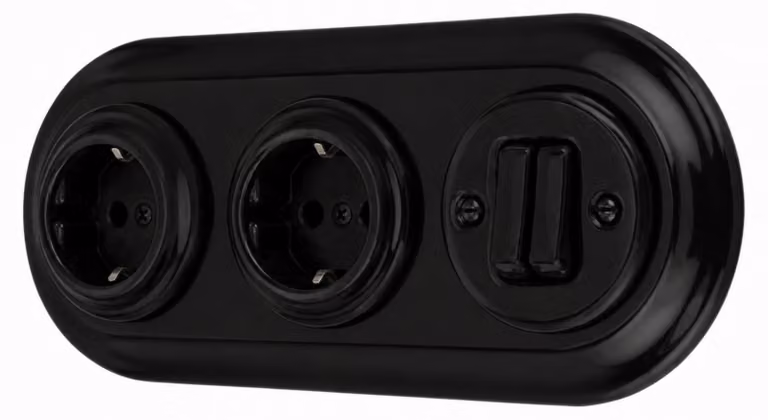 Prese a muro in porcellana, retro, doppia, tripla, sistema completo, serie PR1, colore nero