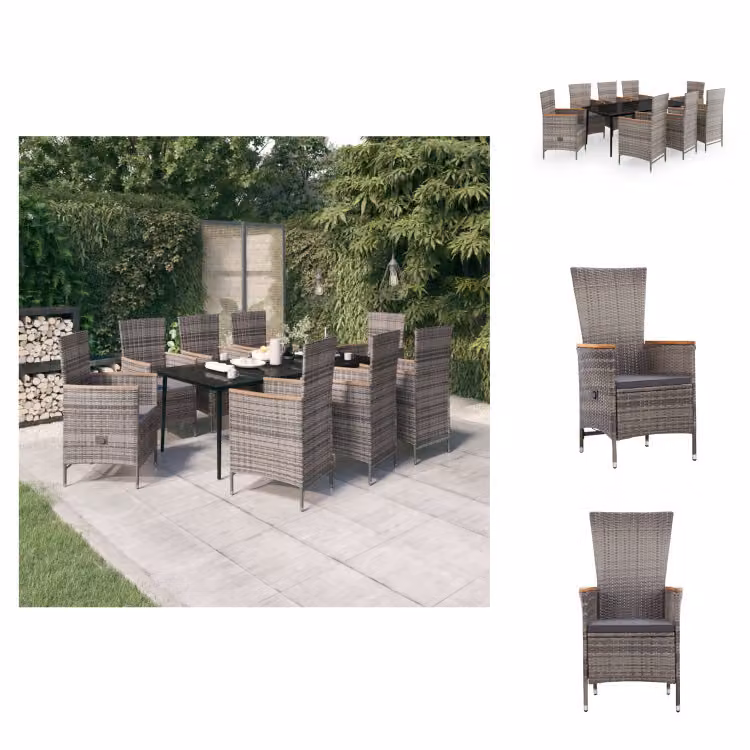 vidaXL set da pranzo da giardino 9 pezzi con cuscini grigio - Set di mobili da giardino