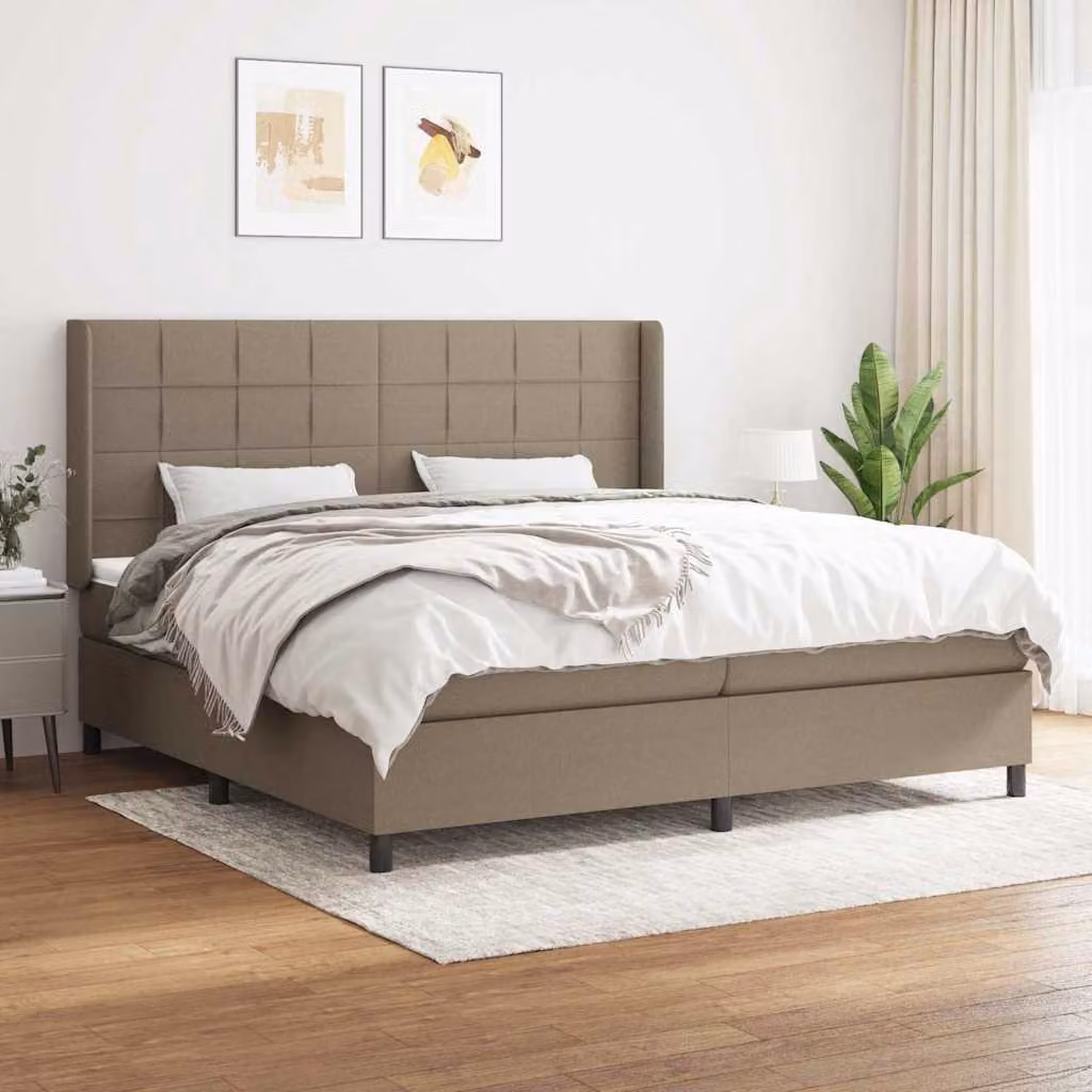 vidaXL Giroletto a Molle con Materasso Ibrido in Tessuto Beige e Bianco L/P/H: 200 x 200 x 128 cm – 1