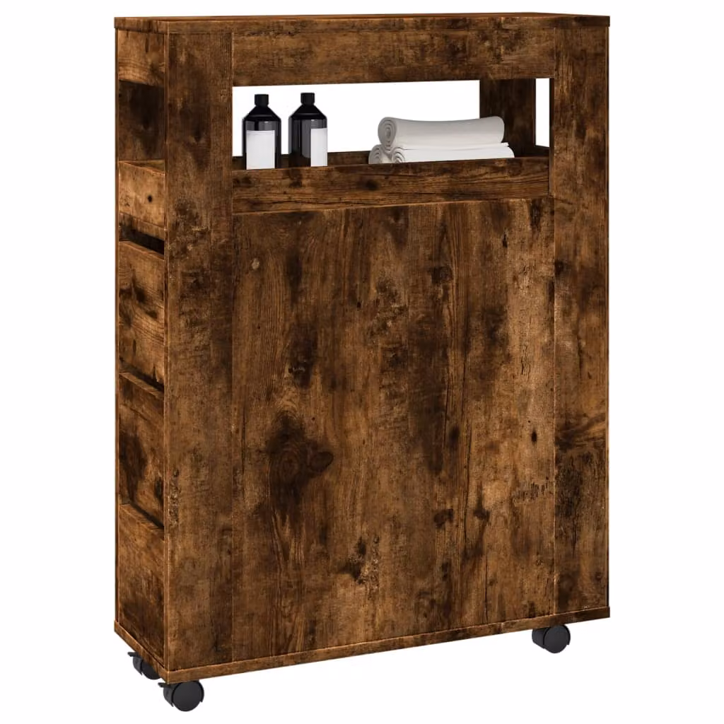 Mobile da bagno stretto con ruote vidaXL in legno Rovere Fumo, L/P/H: 23 x 20 x 90 cm