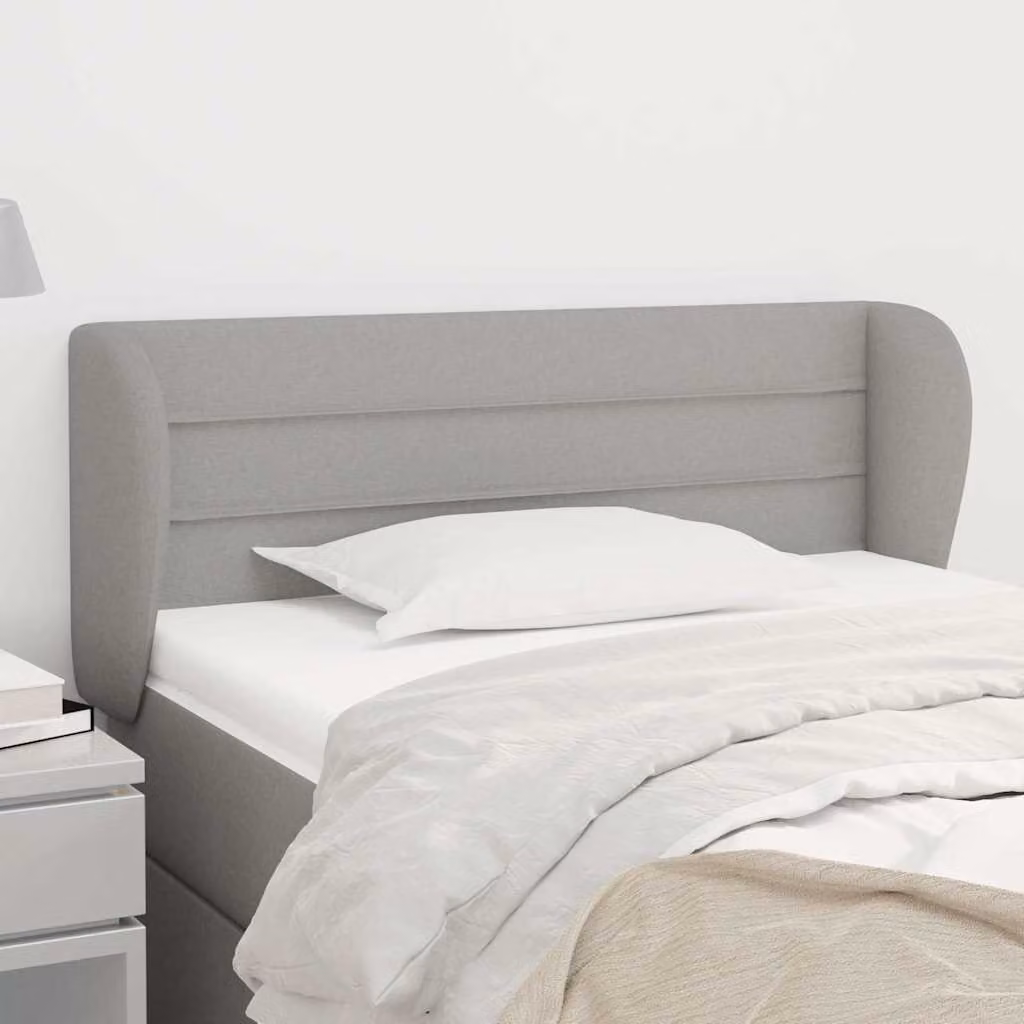 Testiera ad orecchio vidaXL in tessuto grigio chiaro con struttura in legno, L: 93 cm, P: 23 cm, H: 78-88 cm