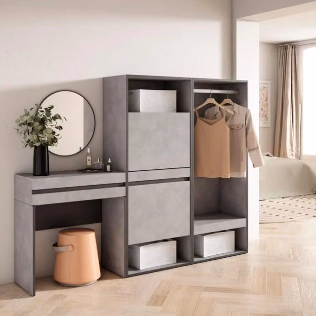 Consolle Ingresso, 190x35x145cm, Con cassetto, Scarpiera, Armadio Aperto, grigio cemento RF3445