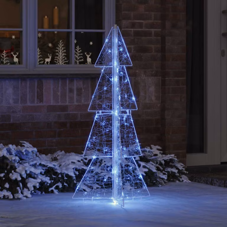 Albero di Natale moderno vidaXL con 100 LED blu, altezza 120 cm, in plastica trasparente