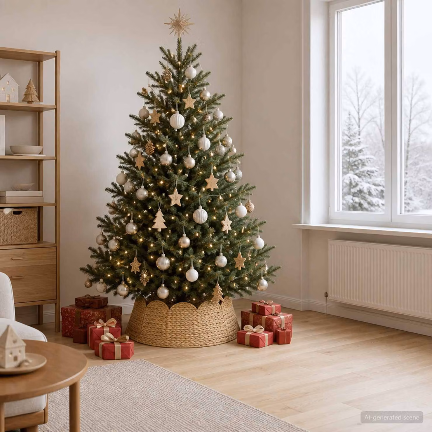 vidaXL Collare per Albero di Natale Rotondo Naturale Ø 75 x 25 cm