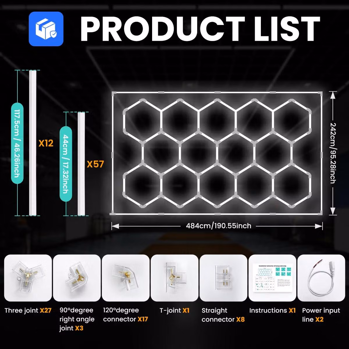 Illuminazione a LED per garage: plafoniera a LED con 14 elementi, dotata di telaio, alimentazione 220–240 V, ideale per garage, officine e magazzini