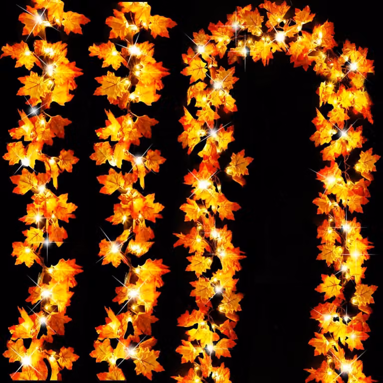Catena luminosa autunnale, 3 metri, 20 LED, foglie di acero, ghirlanda