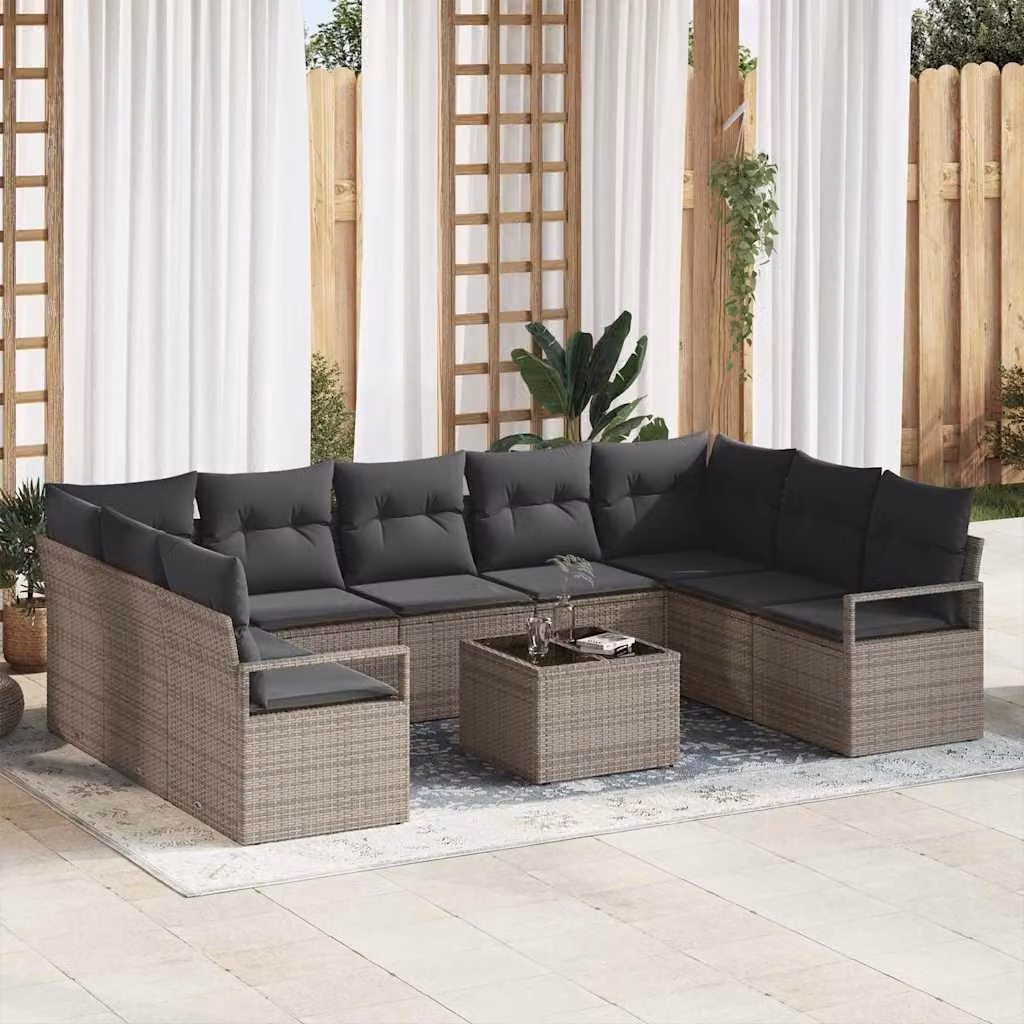Maison Exclusive - Set di divani da esterno, 10 pezzi, grigio [Materiale sintetico]: rattan sintetico