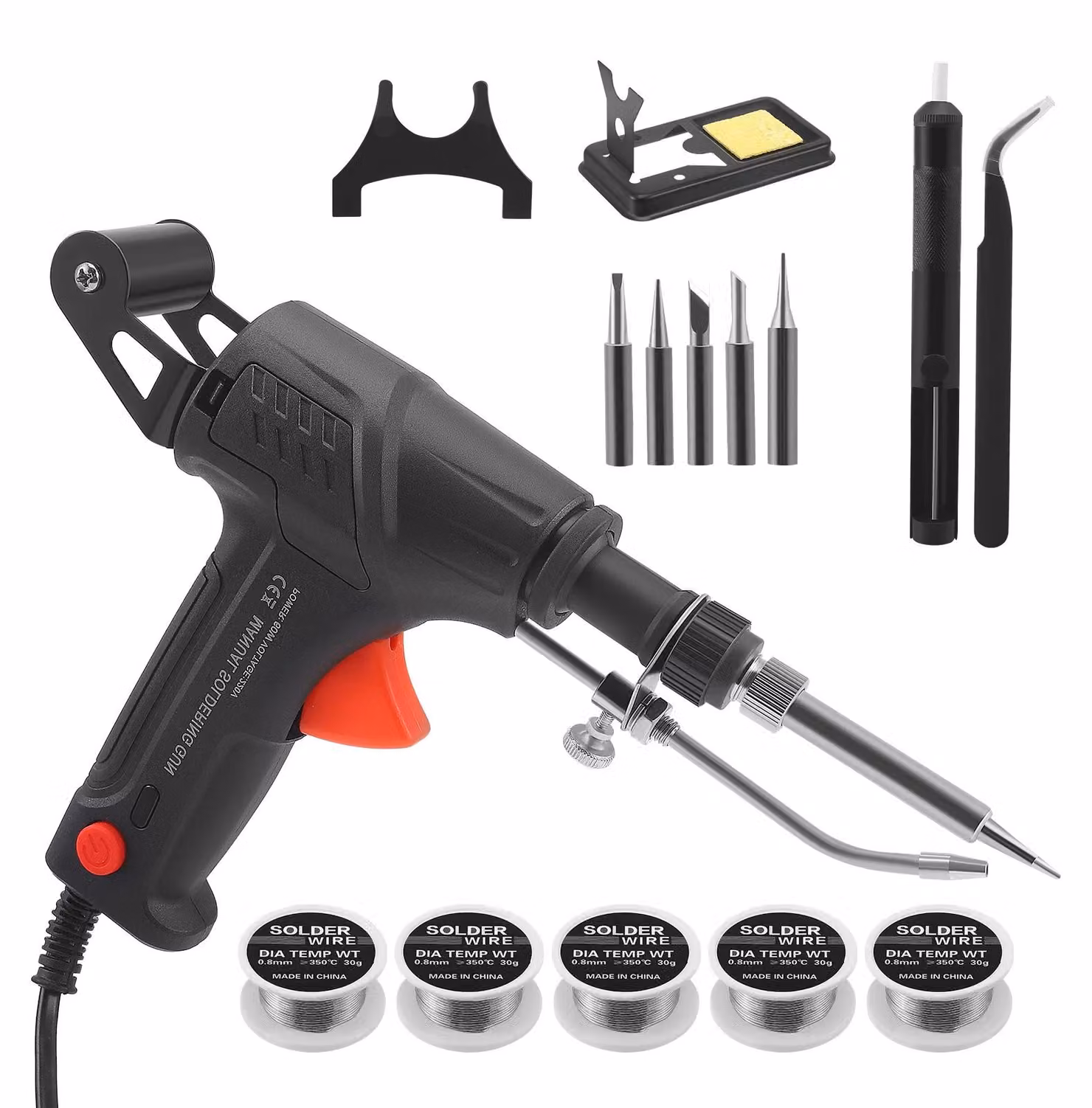 Pistola saldante elettrica - Apparecchio di saldatura da 60W - Alimentazione automatica del filo di saldatura - Riscaldamento interno - Dispositivo portatile - 220V - Colore nero