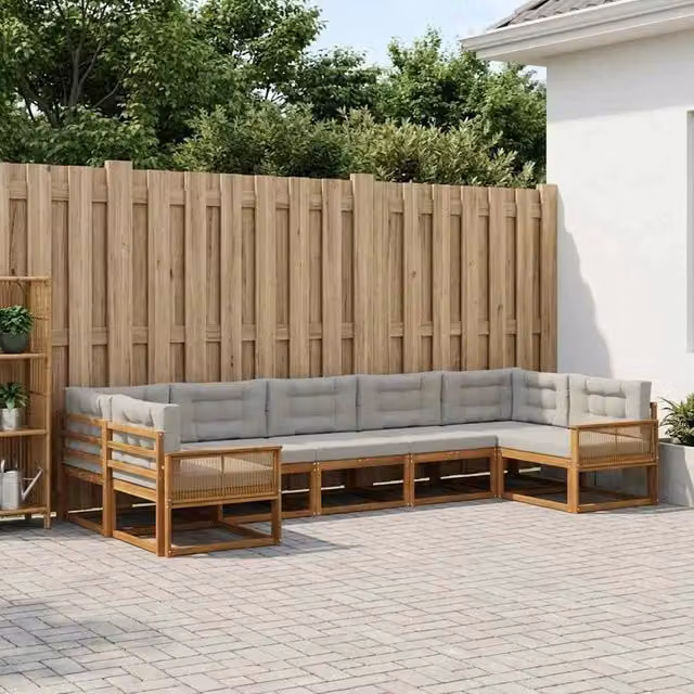 Set di divani da esterno 7 pz Naturale e Grigio Chiaro 3382869