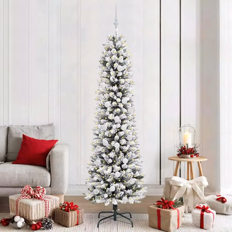 Albero di Natale artificiale moderno vidaXL bianco con luci LED bianco caldo